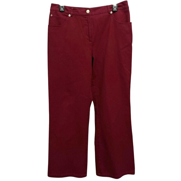 St. John Sport High Rise Boot Cut Classic 5 Pocket Cotton Jeans Sz 12 Cranberry - Picture 1 of 7